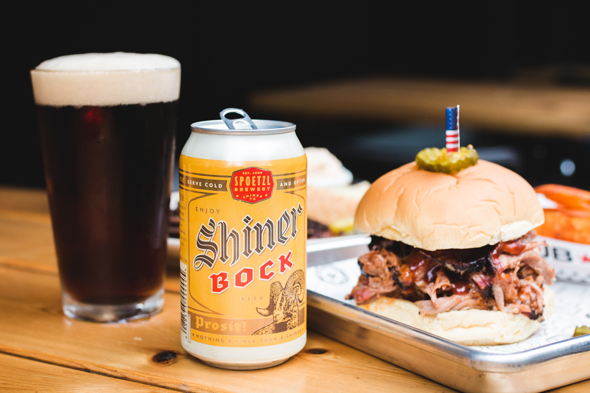 Shiner Bock and Bub City pulled pork
